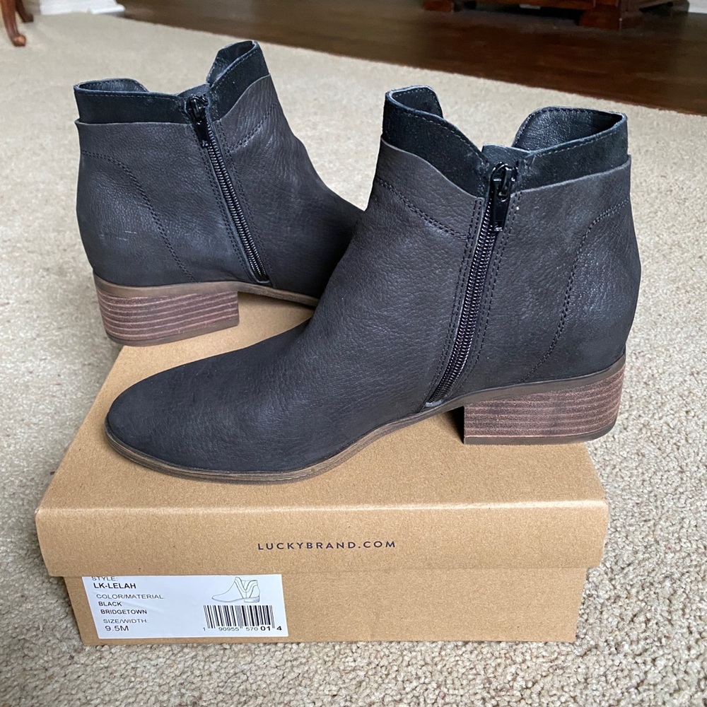 Brand New Lucky Brand Lelah Black Bootie, Size 9.5